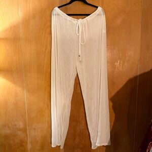 Shore Life Womens White Mesh Swim Cover Up Pants Wide Leg Drawstring XL